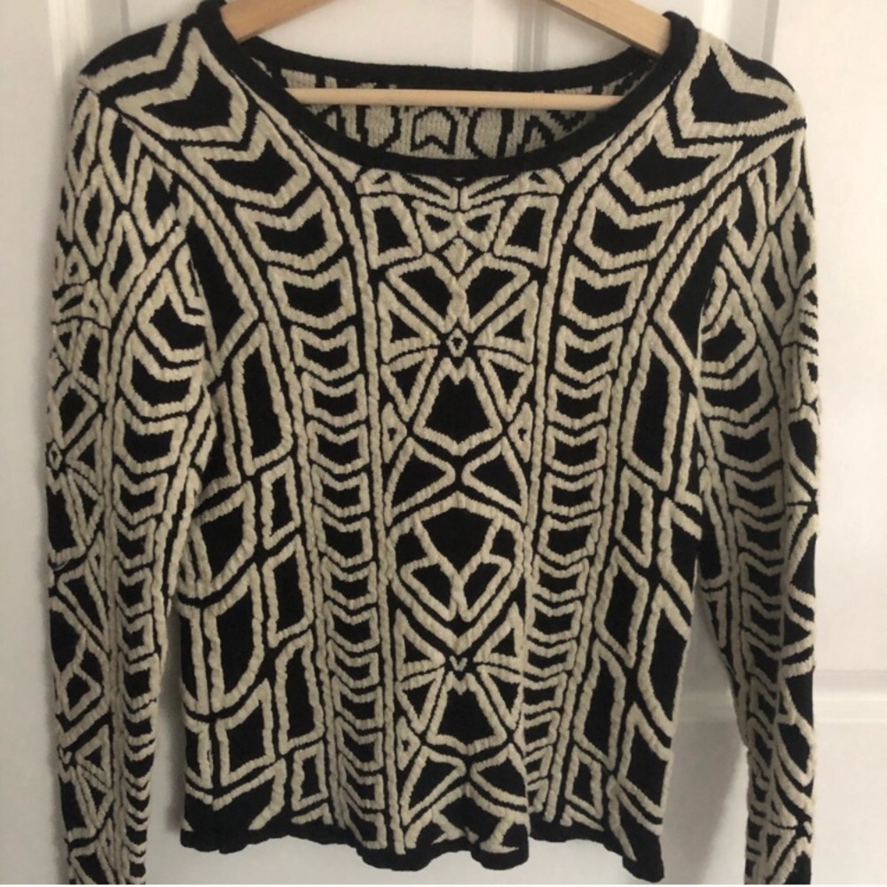 Metallic geometric design wool blend sweater